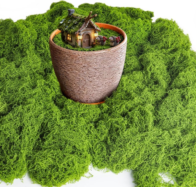 CXIIPOL 15.1 OZ Fake Green Moss for Crafts, Artificial Moss for Indoor Plants, Decorative Light Green Artificial Fake Moss for Fairy Garden Decor, Wedding Centerpieces, Floral DIY Projects - Image 1